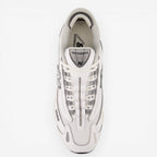 New Balance white sneaker, top view, mesh and leather detailing, footwear, sneakers