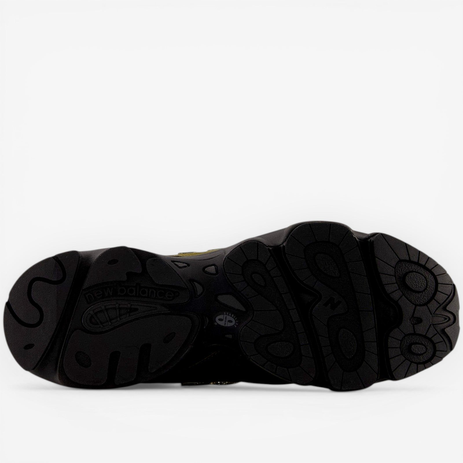 New Balance sneaker outsole, black textured sole, footwear, sneakers
