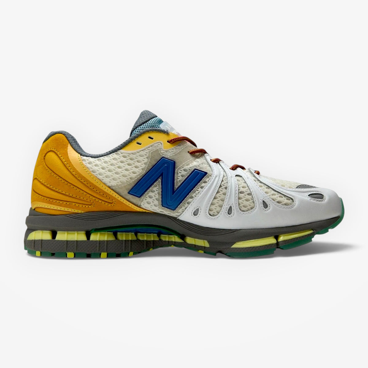 METRO New Balance 1890 x Action Bronson Hornet Tusk sneaker featuring mesh, suede, and blue N logo side profile.