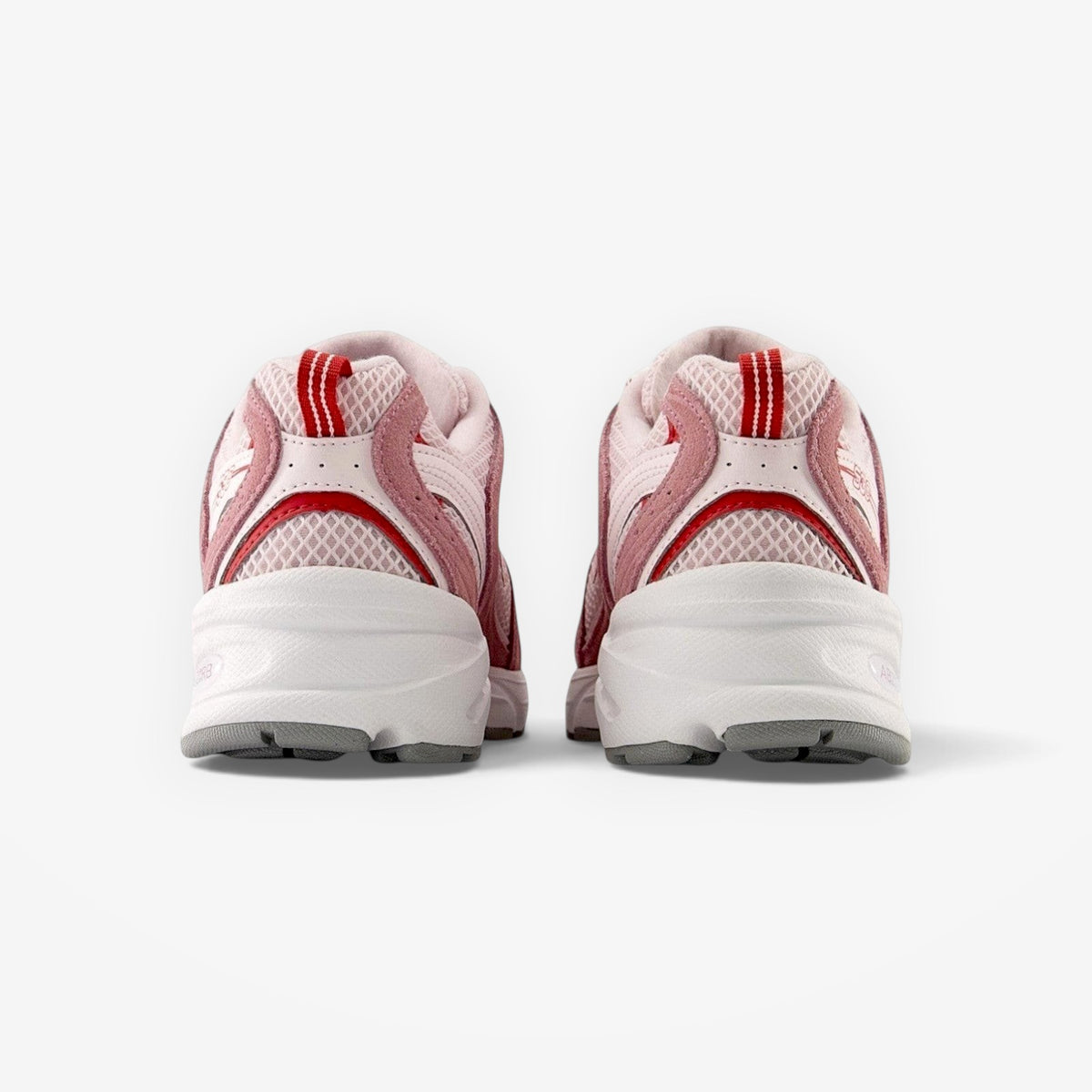 METRO New Balance 530 Rosewood sneakers showing the back view with mesh and synthetic overlays and ABZORB midsole.