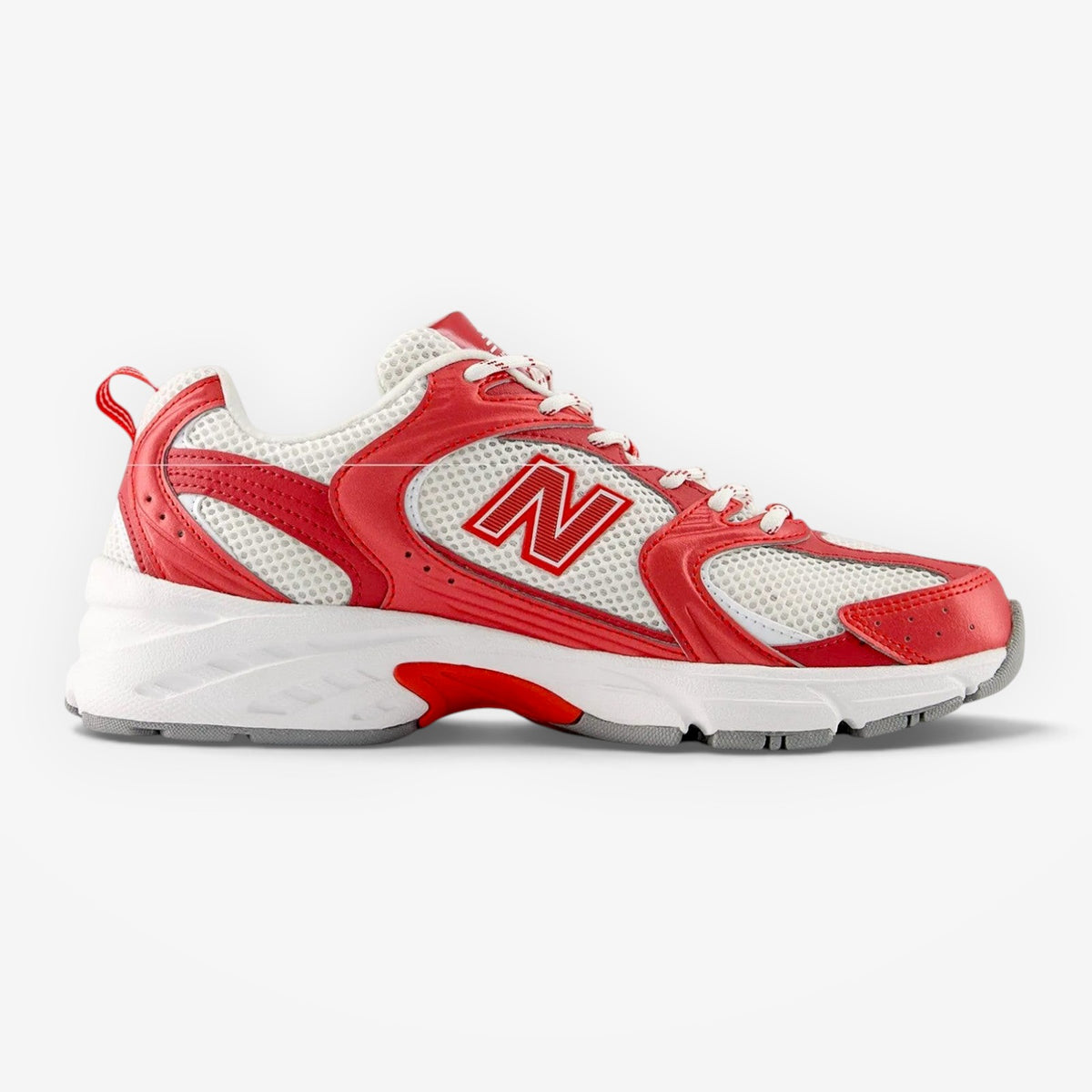 METRO New Balance 530 Shadow Red sneaker with breathable white mesh and bold red synthetic overlays