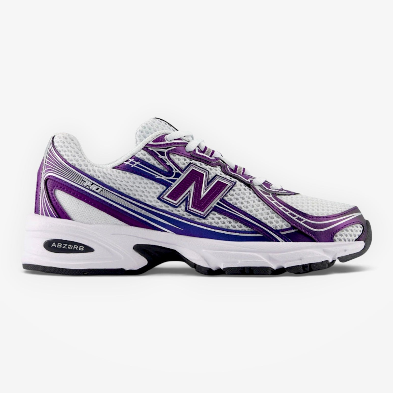 METRO New Balance 740 sneaker in Concord Grape featuring a white mesh upper with purple suede and synthetic overlays.