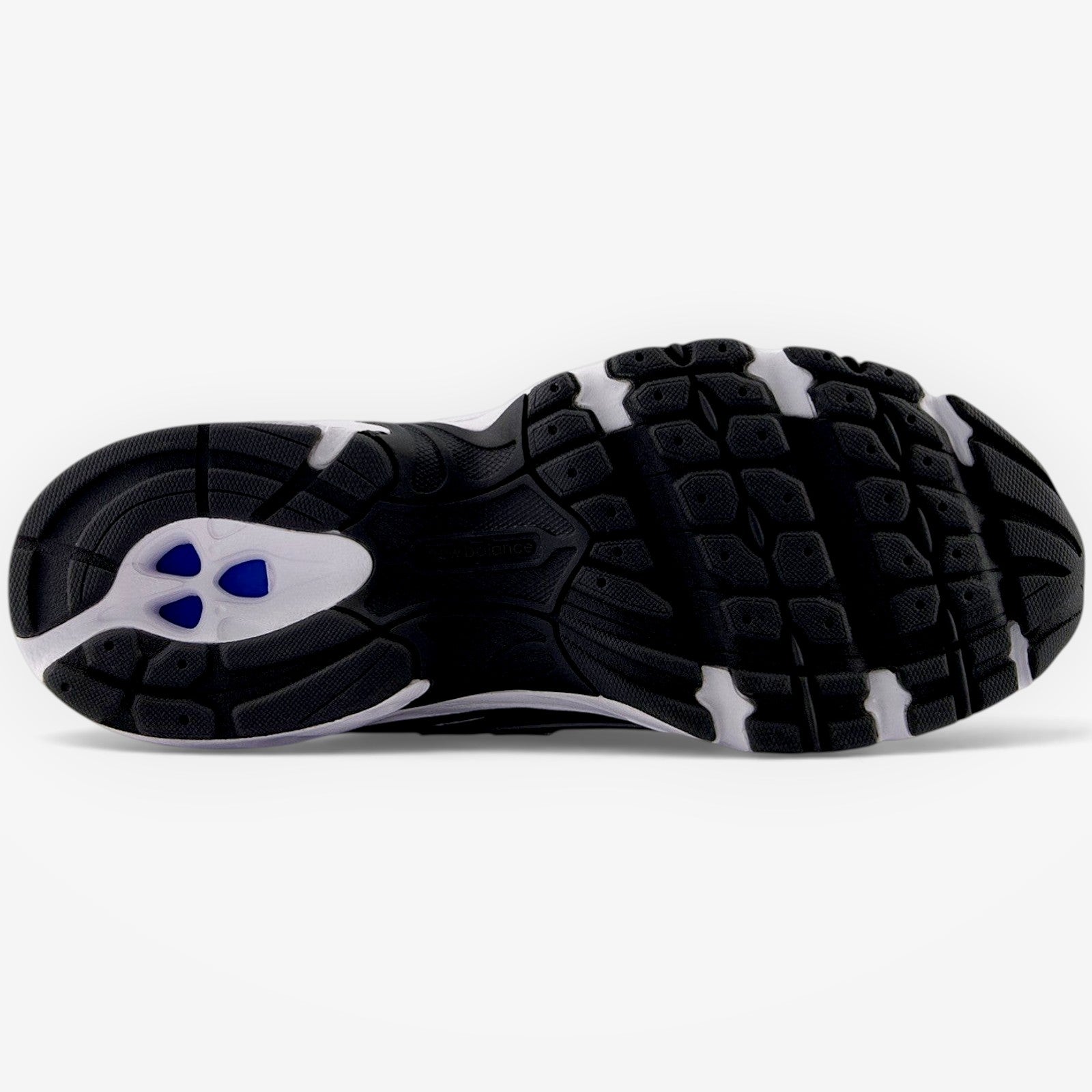 METRO New Balance 740 Concord Grape sneaker showing the black and white durable rubber outsole with traction pattern