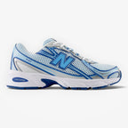 METRO New Balance 740v2 sneaker in blue agate and white with mesh, suede, and synthetic overlays, side profile view.