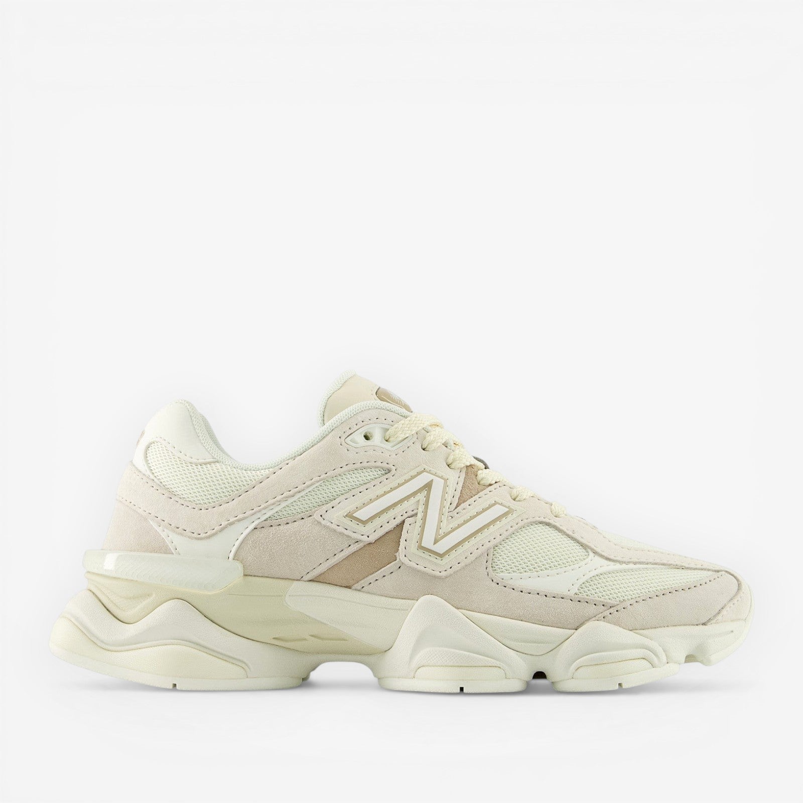 METRO New Balance 9060 cream and beige suede and mesh lifestyle sneakers with ABZORB cushioning.