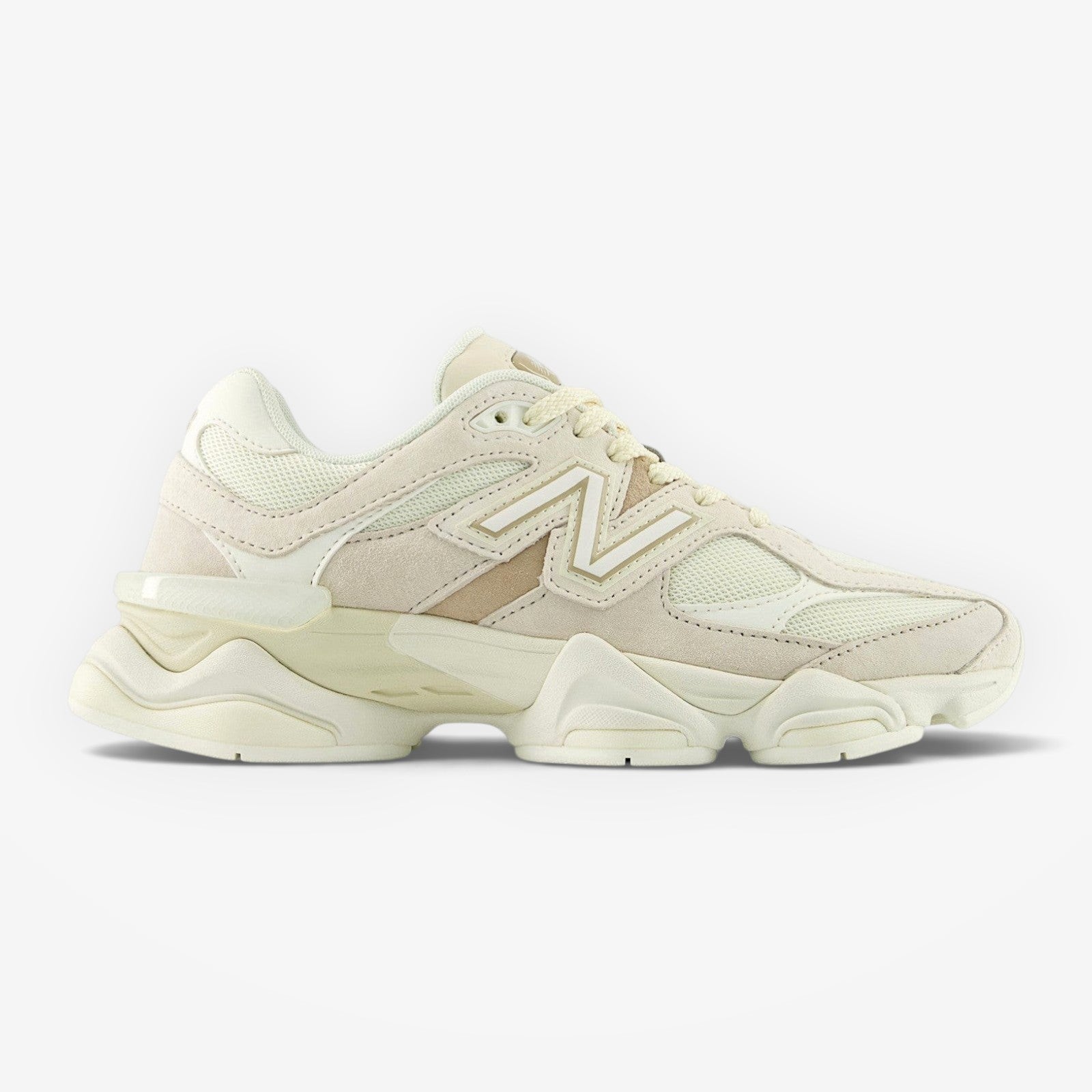 METRO New Balance 9060 cream and beige suede and mesh lifestyle sneakers with ABZORB cushioning.