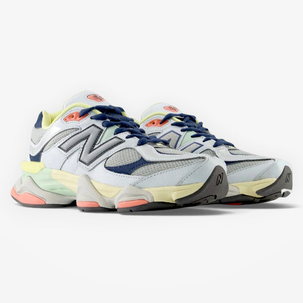 METRO New Balance 9060 Ice Blue sneakers featuring a chunky sculpted midsole, mesh and leather upper, and Y2K design.