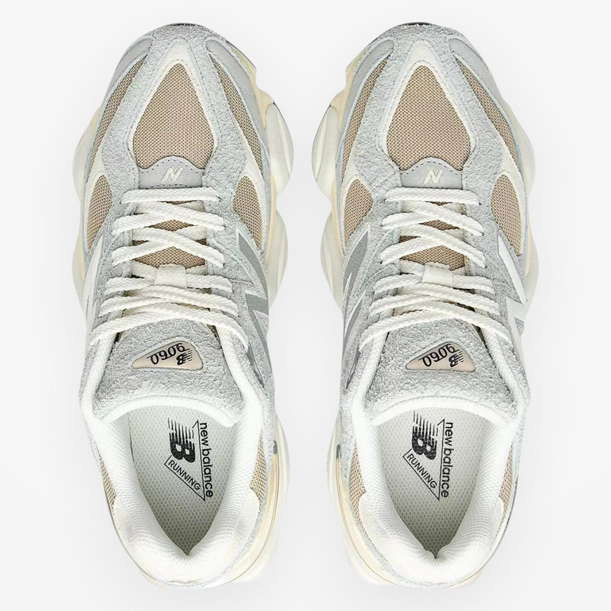 METRO New Balance 9060 sneakers in Lone Star Grey and Stonewear. Suede, mesh, and synthetic upper with ABZORB cushioning.