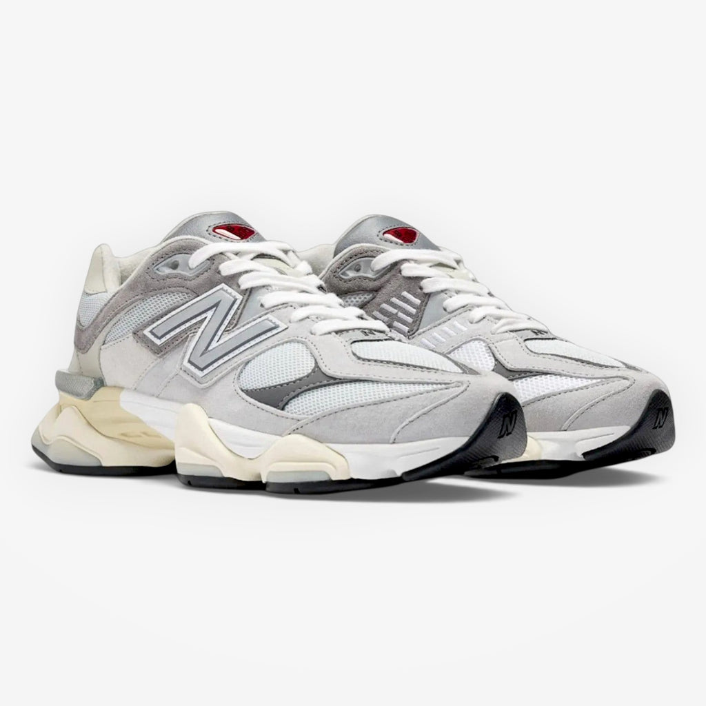 METRO New Balance 9060 Rain Cloud sneakers in grey and white suede with chunky sculpted midsole and mesh panels