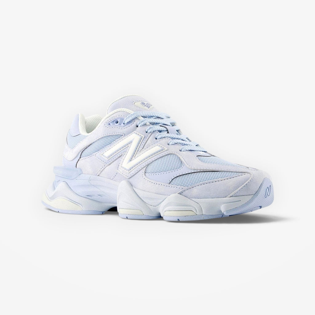 METRO New Balance 9060 sneakers in sea salt and oxford blue. Mesh and suede upper with ABZORB & SBS cushioning.
