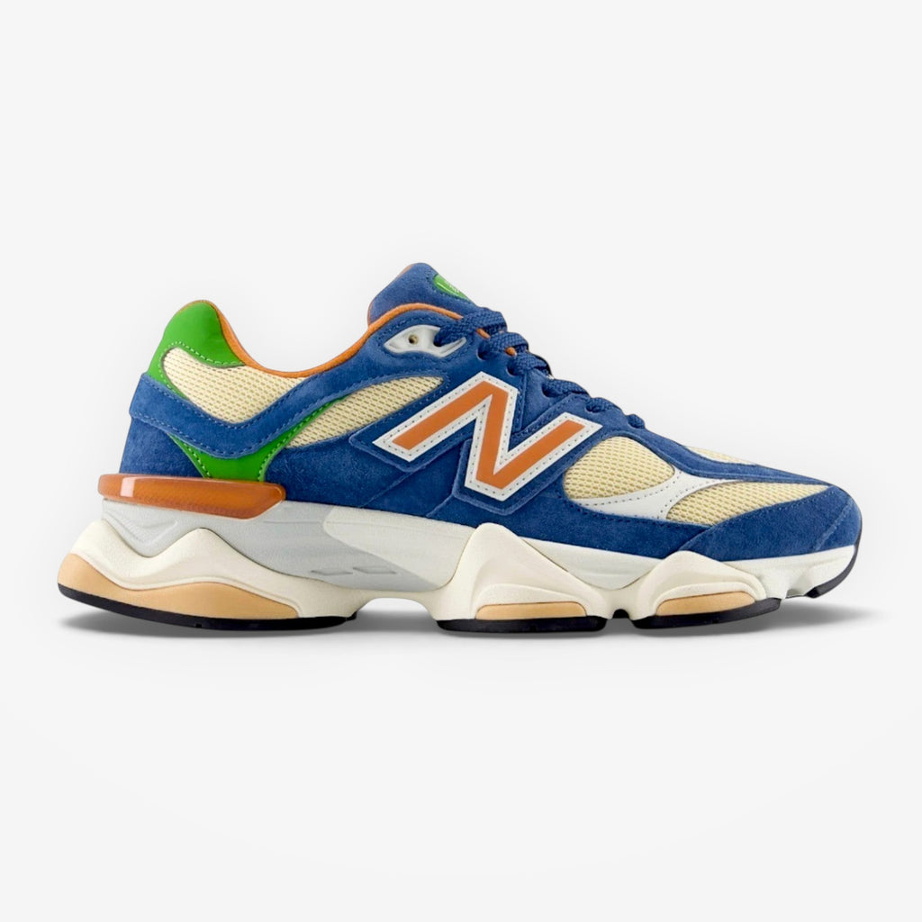 METRO New Balance 9060 Shoreline Blue sneakers featuring a multi-layered suede and mesh upper with vibrant accents.