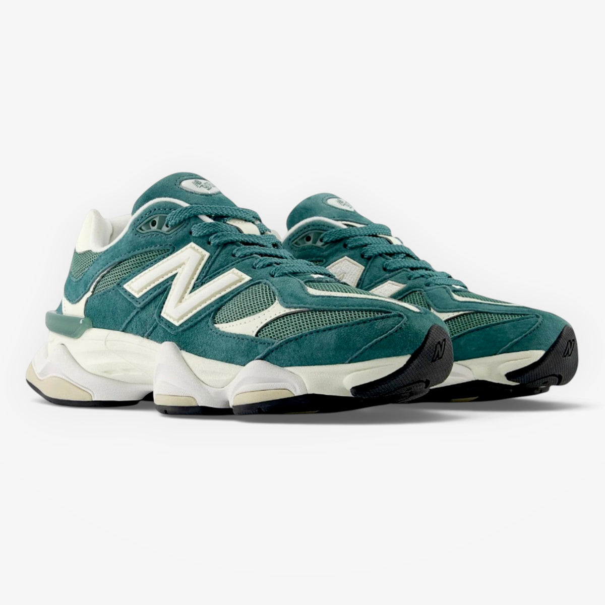 METRO New Balance 9060 New Spruce sneakers in green suede and mesh with white logo and chunky ABZORB midsole