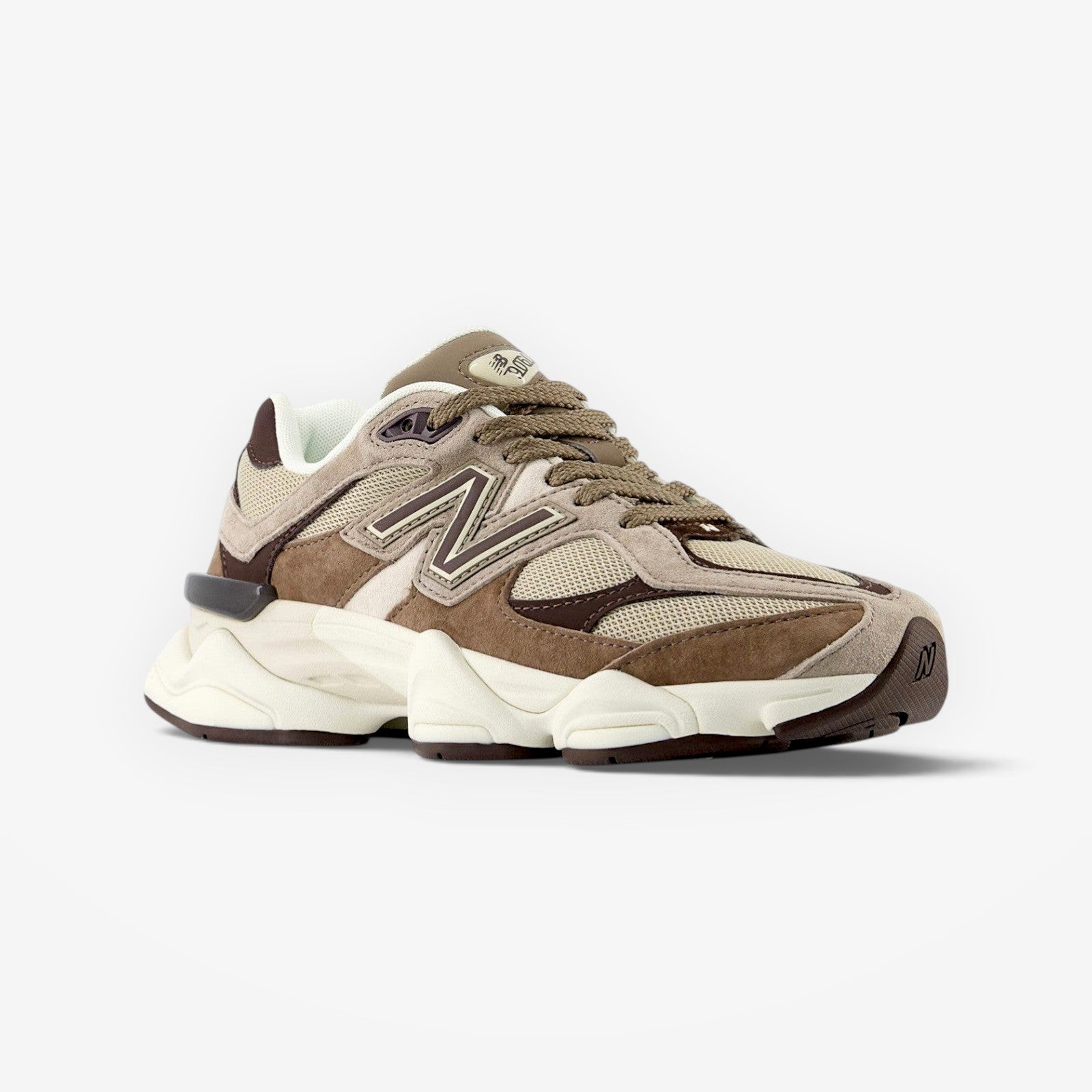 METRO New Balance 9060 Thunder Brown sneakers with mesh, suede, and synthetic overlays. ABZORB cushioning.