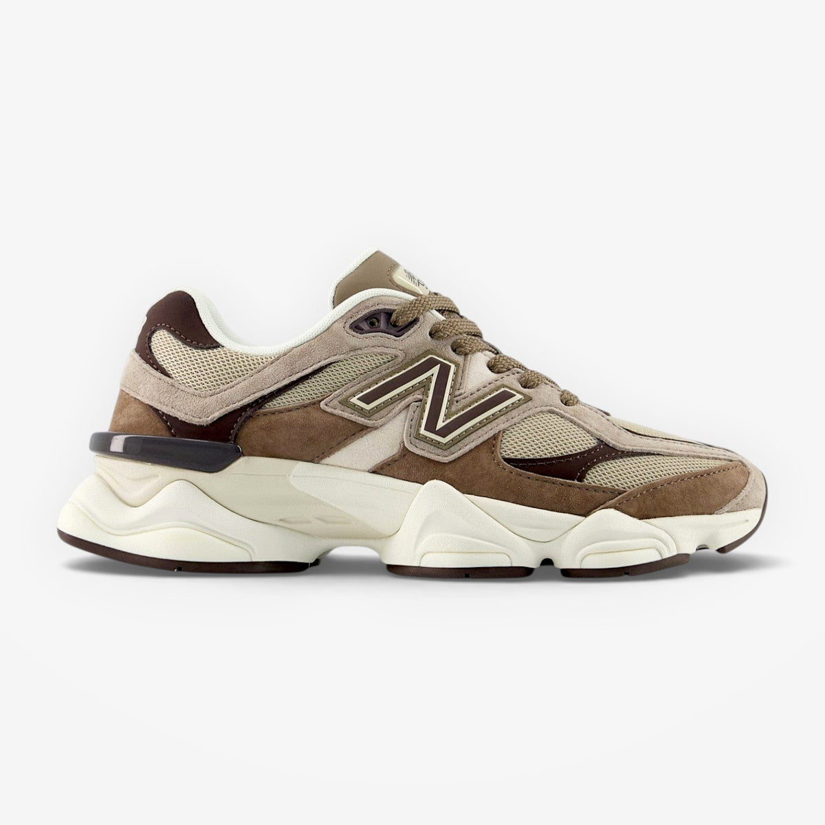 METRO New Balance 9060 Thunder Brown sneakers with mesh, suede, and synthetic overlays. ABZORB & SBS cushioning.