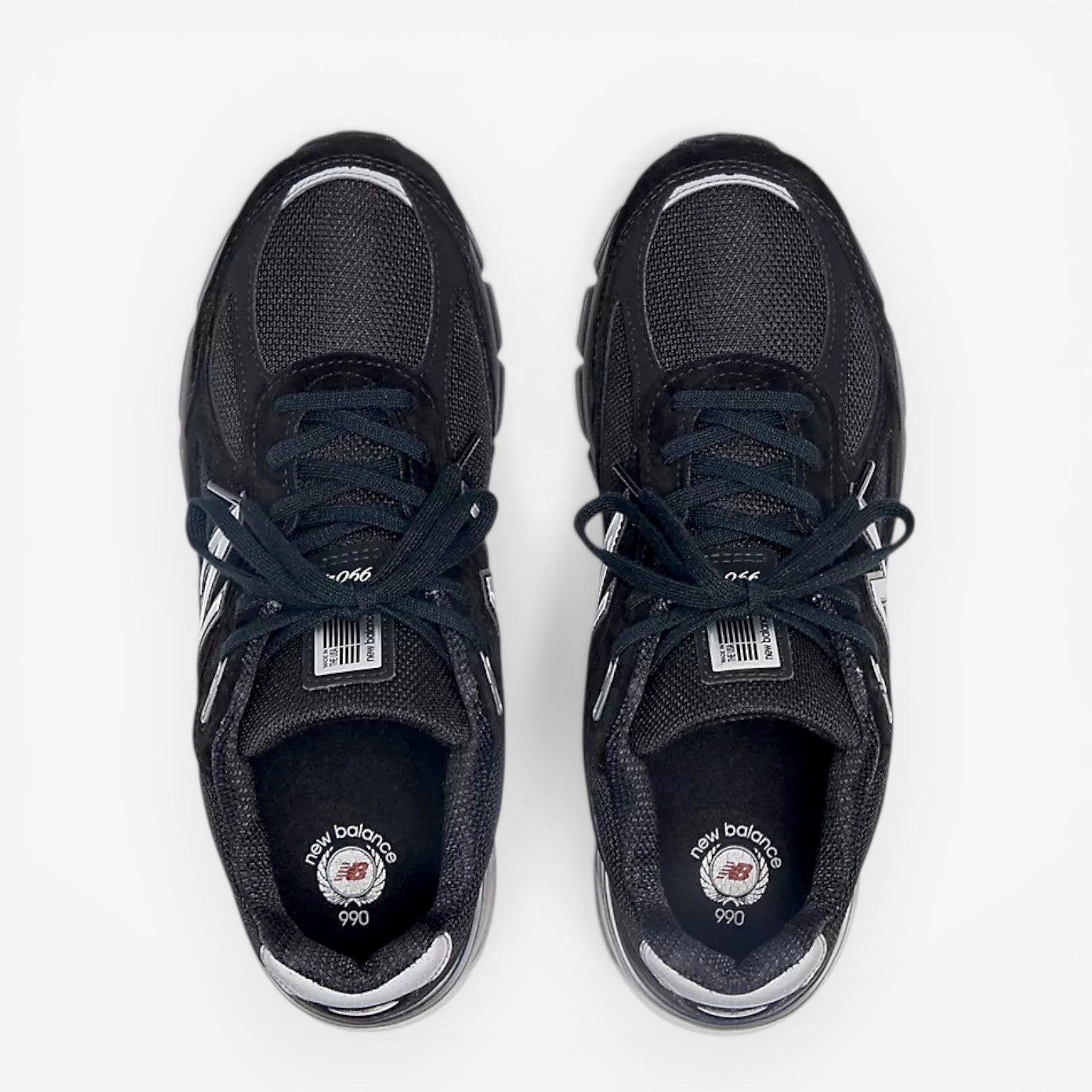 METRO New Balance 990v4 black and grey suede and mesh lifestyle sneakers with ENCAP midsole.