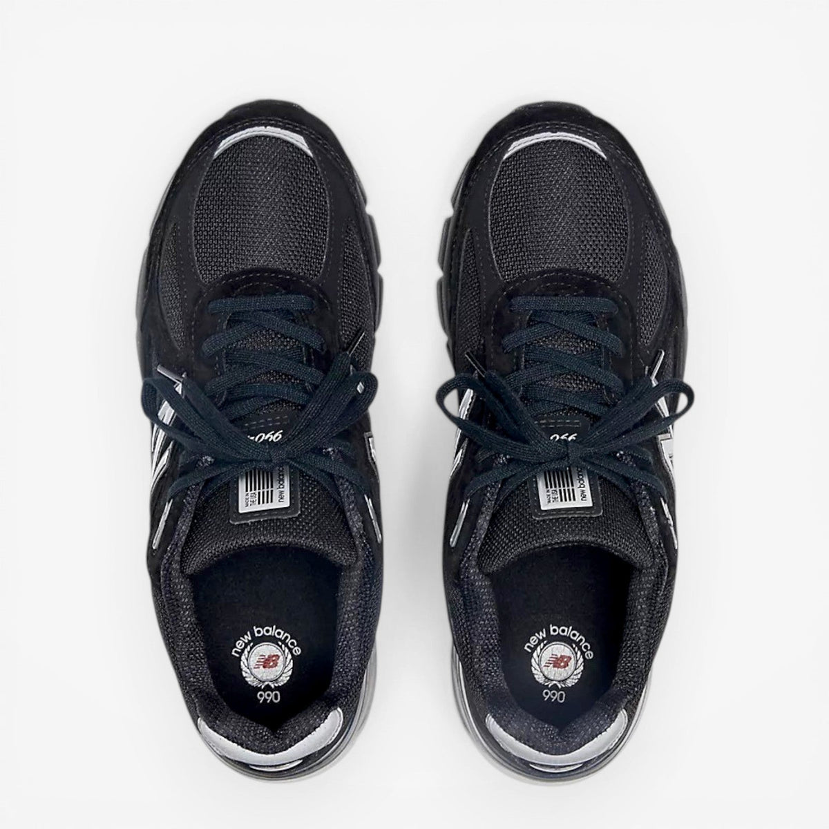 METRO New Balance 990v4 black and grey suede and mesh lifestyle sneakers with ENCAP midsole.