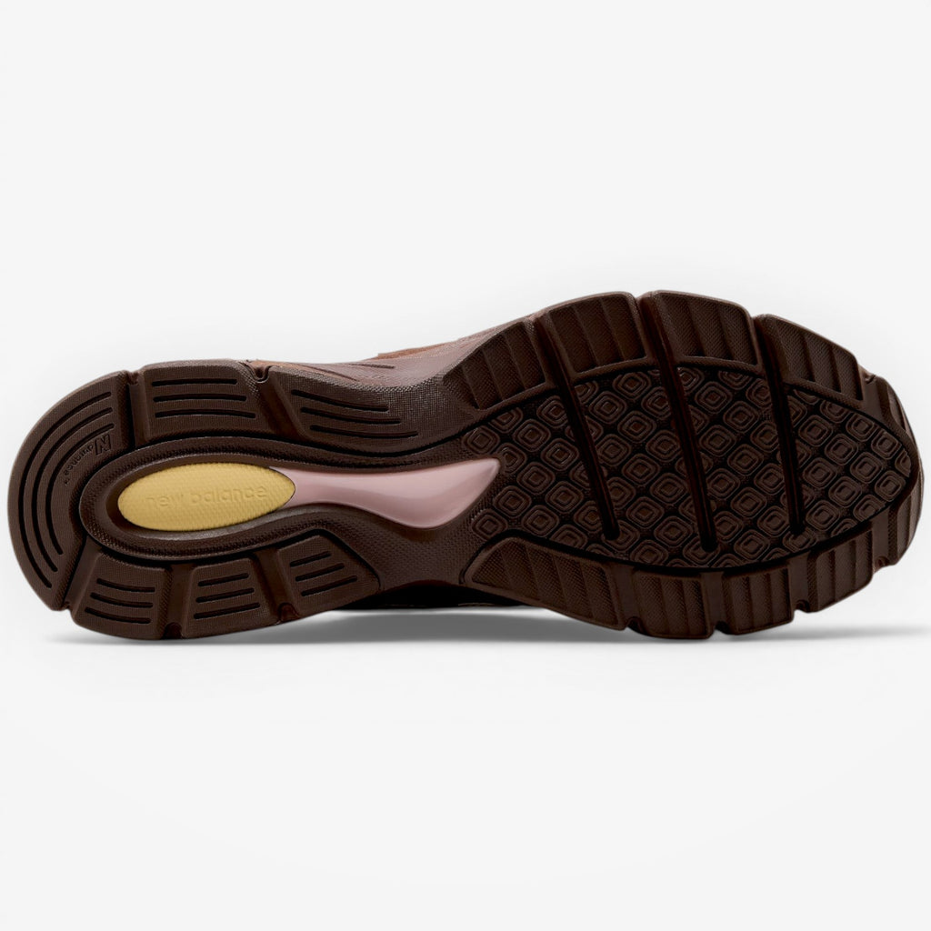 METRO New Balance 990v4 Made in USA sneaker outsole in brown with pink and alabaster accents
