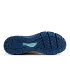 METRO New Balance 990v4 Made in USA sneakers in Moonbeam, Cloud Blue, and Magic Blue with rubber outsole.