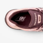METRO New Balance 992 Made in USA sneaker in pink chalk and cherry leather with premium suede and mesh details.