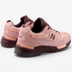METRO New Balance 992 Made in USA sneakers in pink chalk, pink lemonade, and cherry leather with suede and mesh.