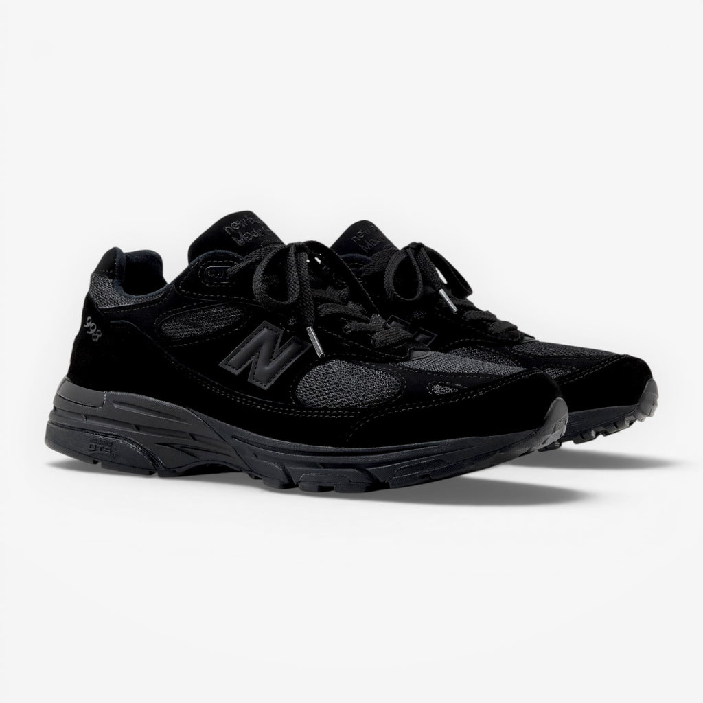 METRO New Balance 993 Made in USA sneaker in triple black with premium suede and mesh construction.