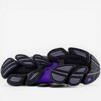 New Balance sneaker outsole in black, grey, and purple, athletic footwear sole detail