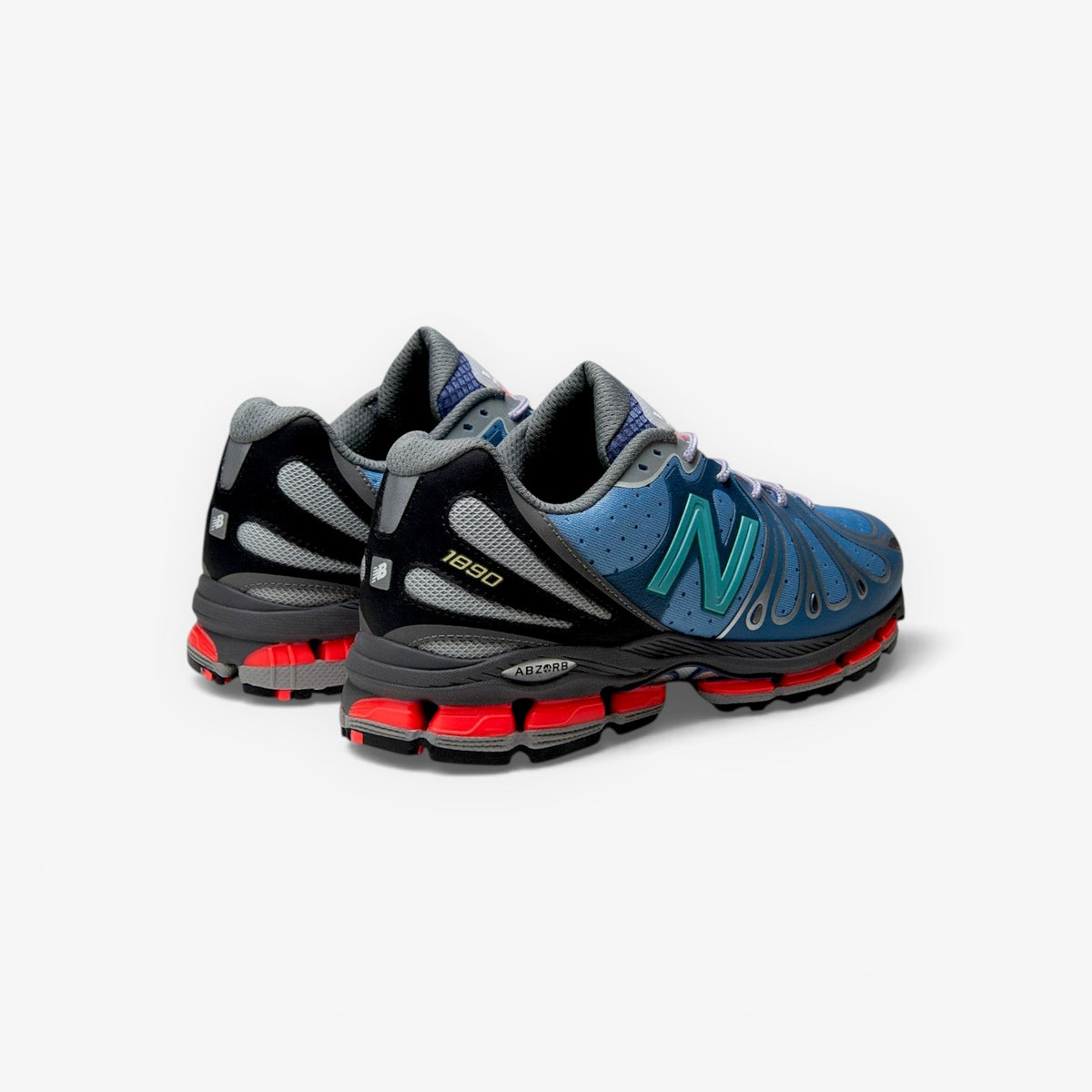 METRO New Balance x Action Bronson 1890 Medusa Azul sneakers featuring blue mesh, suede overlays, and red ABZORB sole.