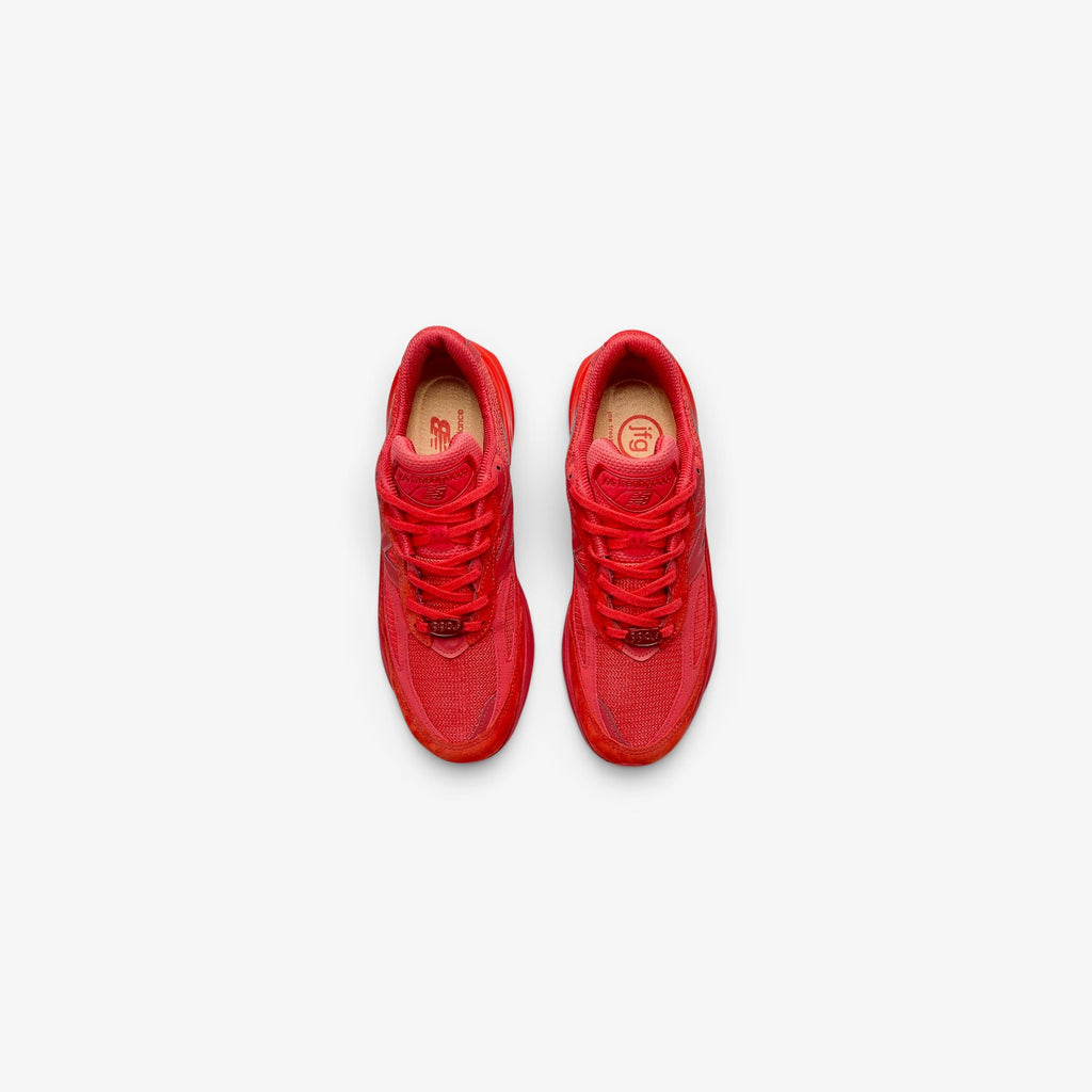 METRO New Balance 990v6 Joe Freshgoods Paris Red sneakers in vibrant red mesh and suede, top-down view.