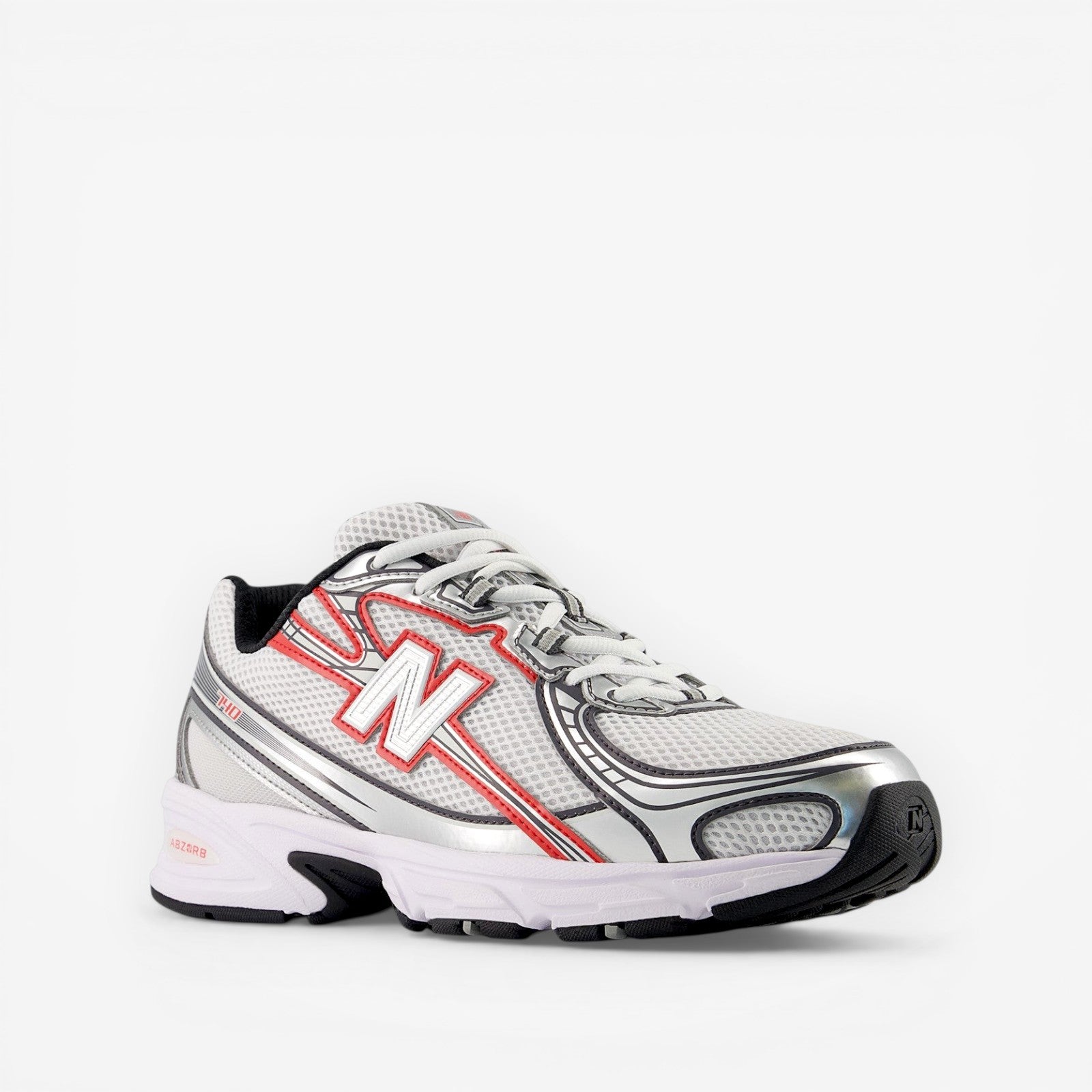 METRO New Balance U7405Q5 men's/women's lifestyle sneakers in grey matter, fire cracker red, and silver mesh with rubber sole.