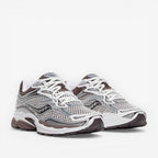 METRO ProGrid Omni 9 white and brown mesh and synthetic retro running shoes with silver accents.