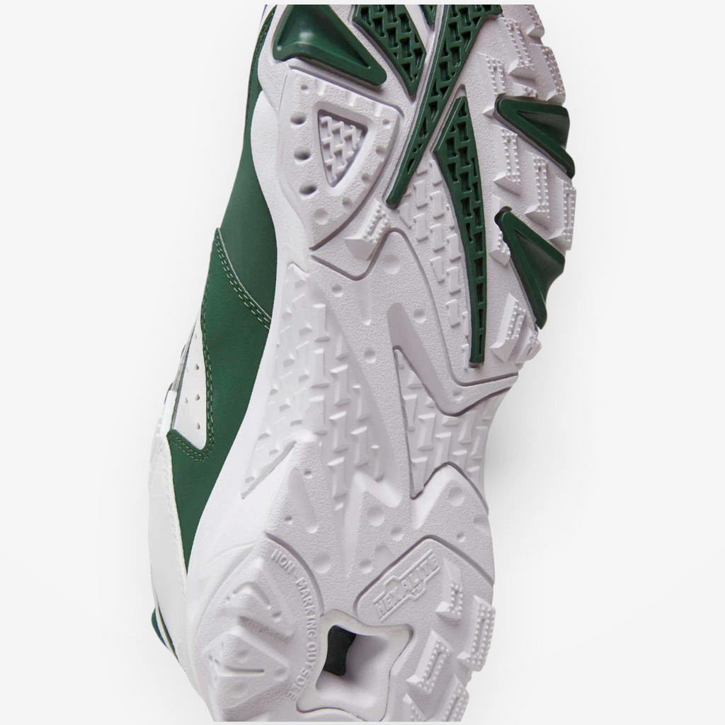 METRO Reebok Brutus Low sneaker showing the white and heritage green textured non-marking rubber outsole detail.