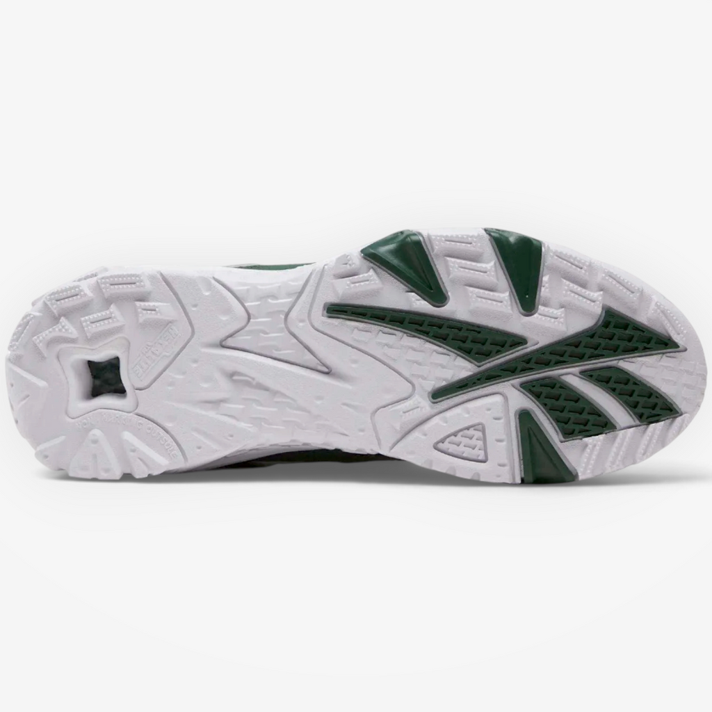 METRO Reebok Brutus Low sneaker showing the white and heritage green textured rubber outsole with tread pattern
