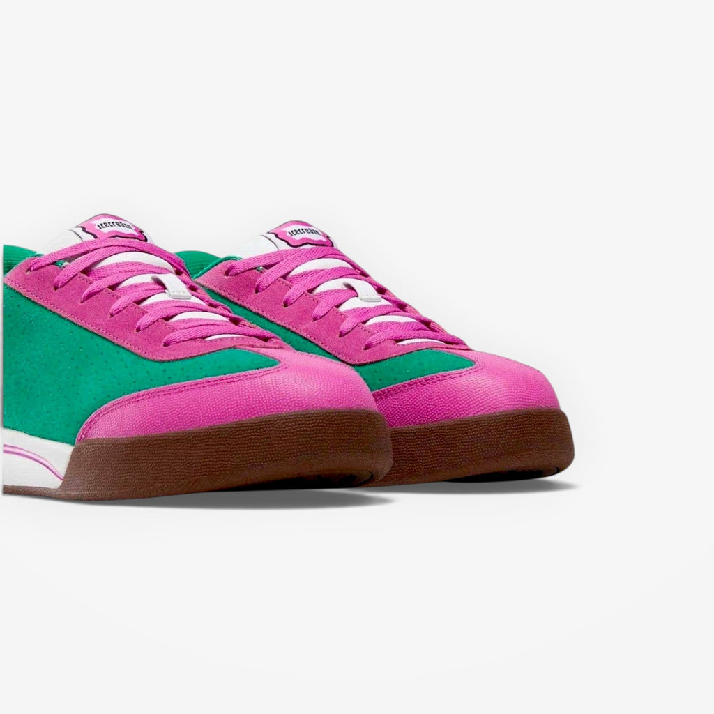 METRO Reebok x BBC Ice Cream Board Flip skate shoes in watermelon pink suede with white laces and brown sole.