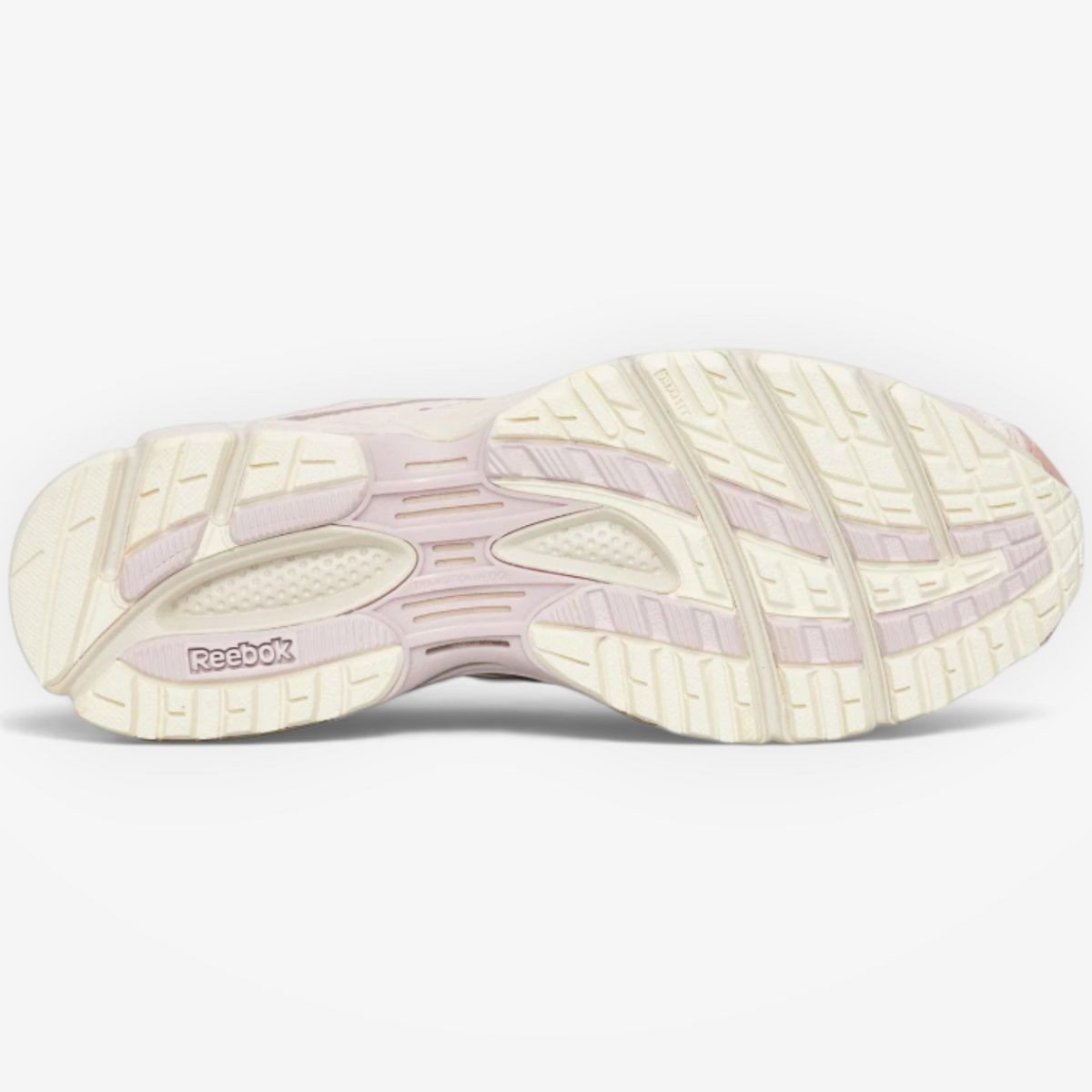 Reebok Premier Road Ultra sneaker outsole in elemental pink and gritty grey with a sculpted, dual-density design.