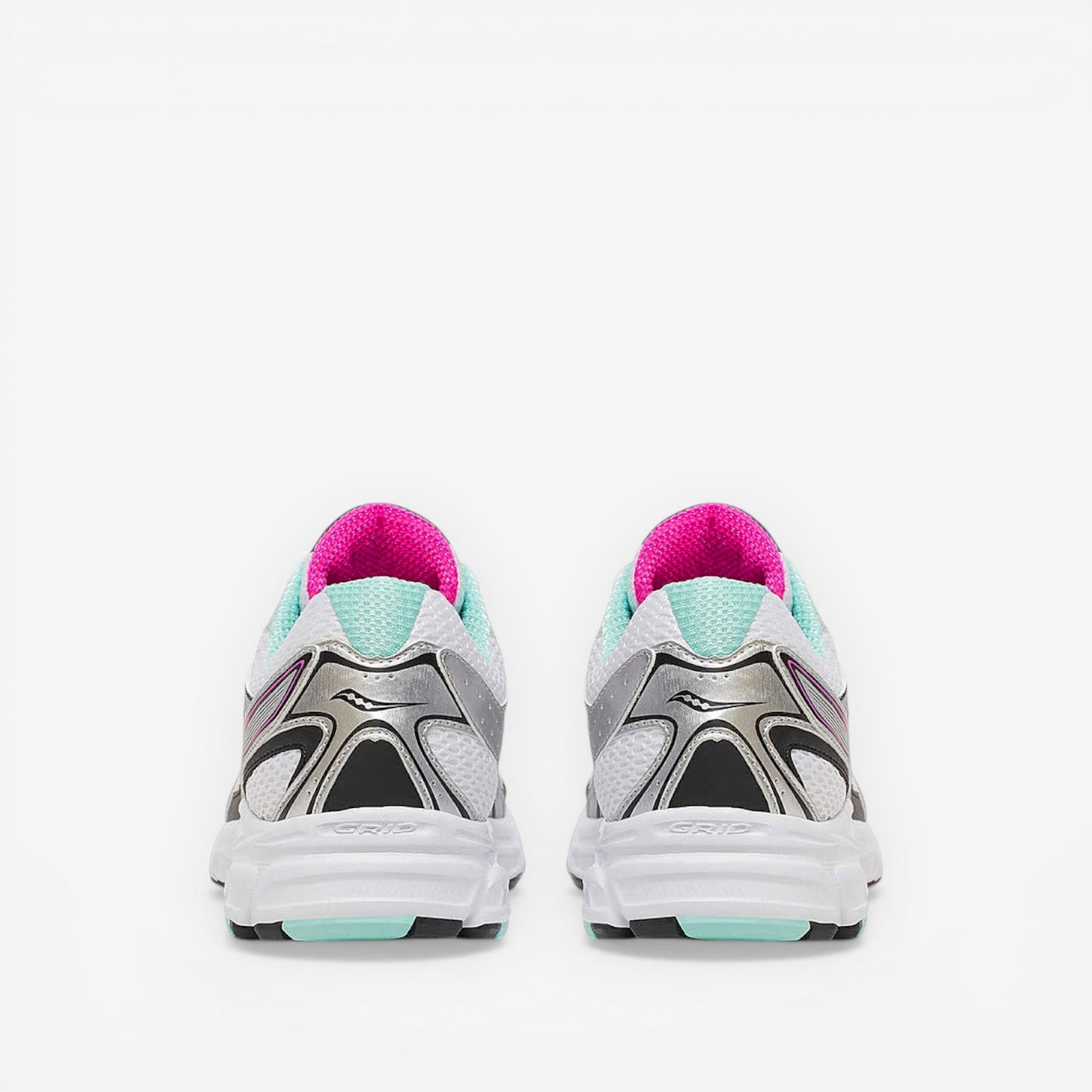 METRO Ride Millennium women's running shoes in silver, aqua, and white with mesh and synthetic overlays.