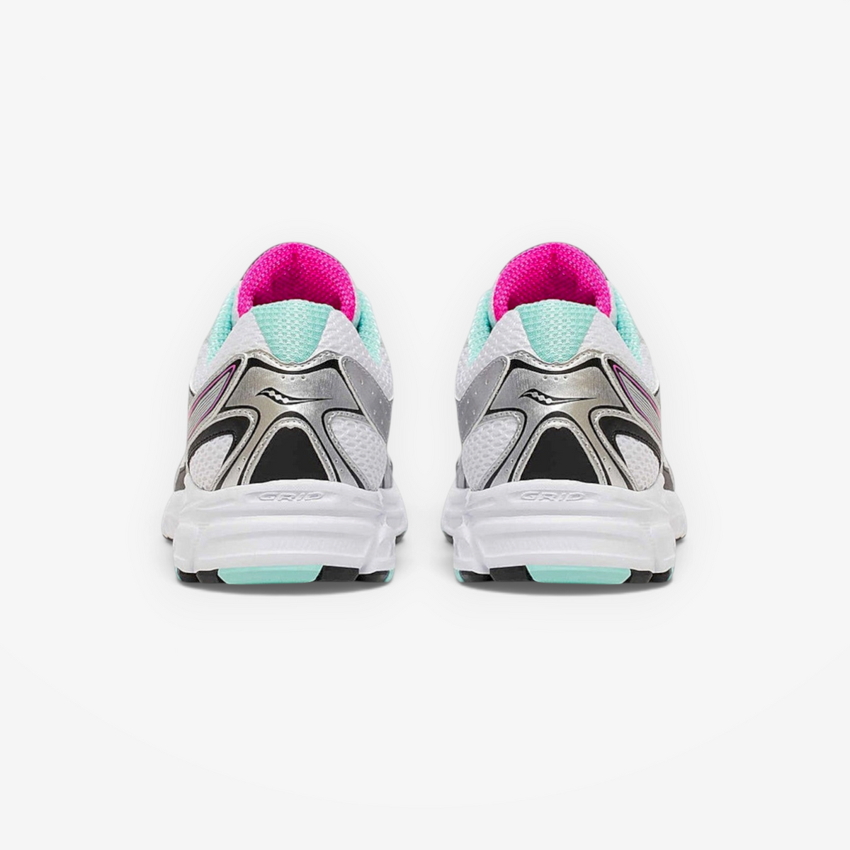 METRO Ride Millennium women's running shoes in silver, aqua, and white with mesh and synthetic overlays.