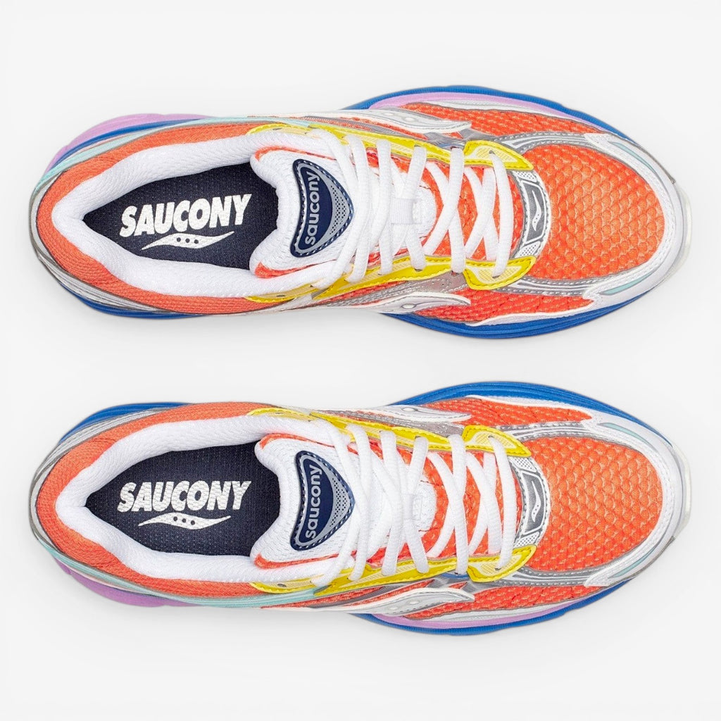 METRO ProGrid Omni 9 orange and multi-color mesh and synthetic overlay running shoes with white laces.