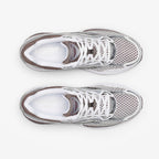 METRO ProGrid Omni 9: White, brown, and silver mesh and synthetic retro running shoes with ProGrid cushioning.