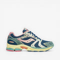 METRO Saucony ProGrid Triumph 4 blue beige floral mesh running sneakers with ProGrid cushioning.