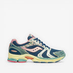 METRO Saucony ProGrid Triumph 4 blue beige floral mesh running sneakers with ProGrid cushioning.