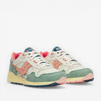 METRO Saucony Shadow 5000 sneakers in cream, sage green, coral pink, and blue with floral accents. Suede and mesh.