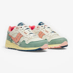 METRO Saucony Shadow 5000 sneakers in cream, sage green, coral pink, and blue with floral accents. Suede and mesh.