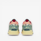 METRO Saucony Shadow 5000 floral print sneakers with green suede and light yellow sole.
