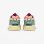 METRO Saucony Shadow 5000 floral print sneakers with green suede and light yellow sole.