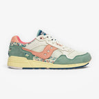 METRO Saucony Shadow 5000 floral print sneakers with beige, blue, pink, and green accents. Suede and mesh.