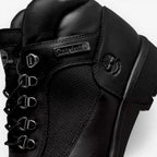 METRO Timberland Euro Hiker Mid black leather hiking boots with padded collar and lug sole.
