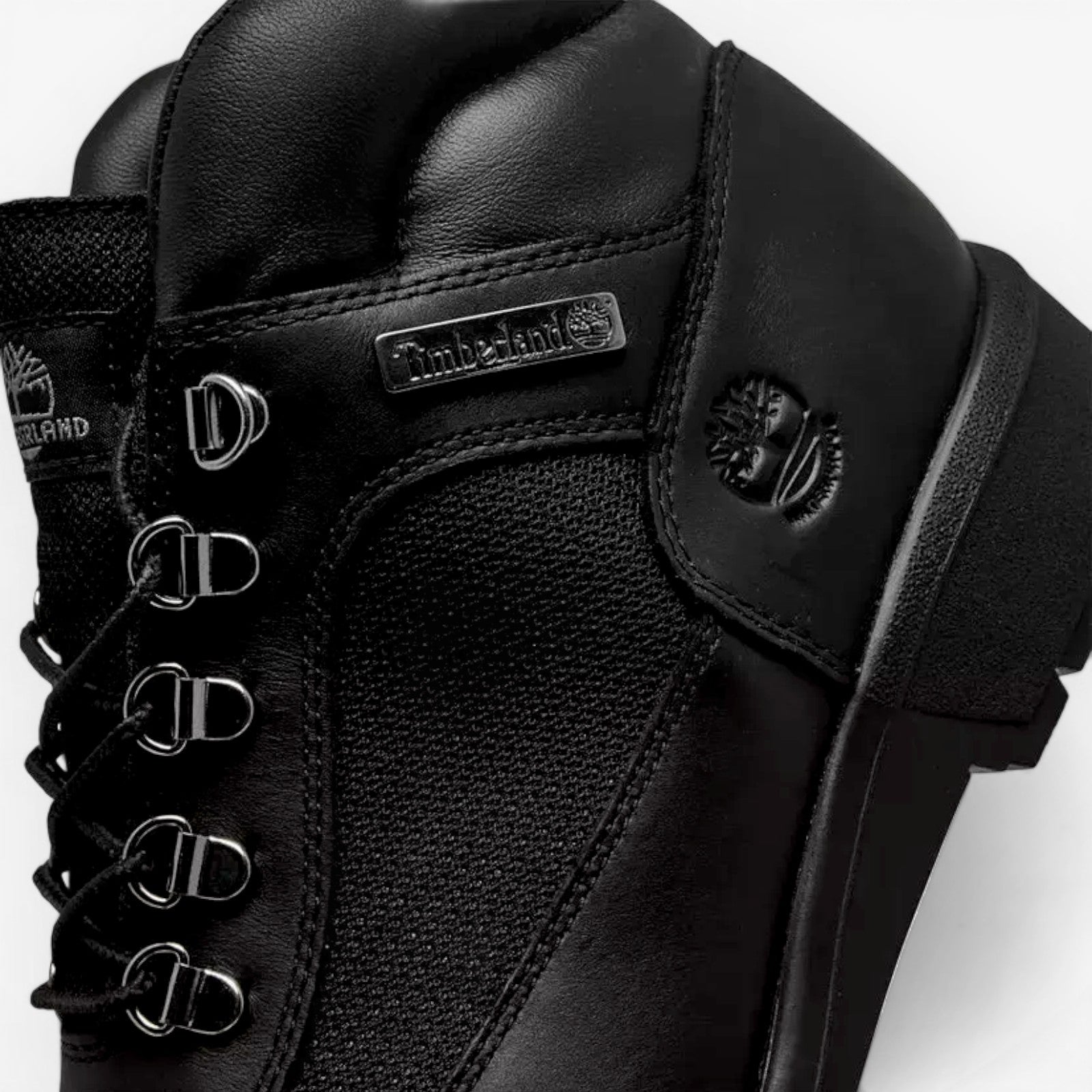 METRO Timberland Euro Hiker Mid black leather hiking boots with padded collar and lug sole.