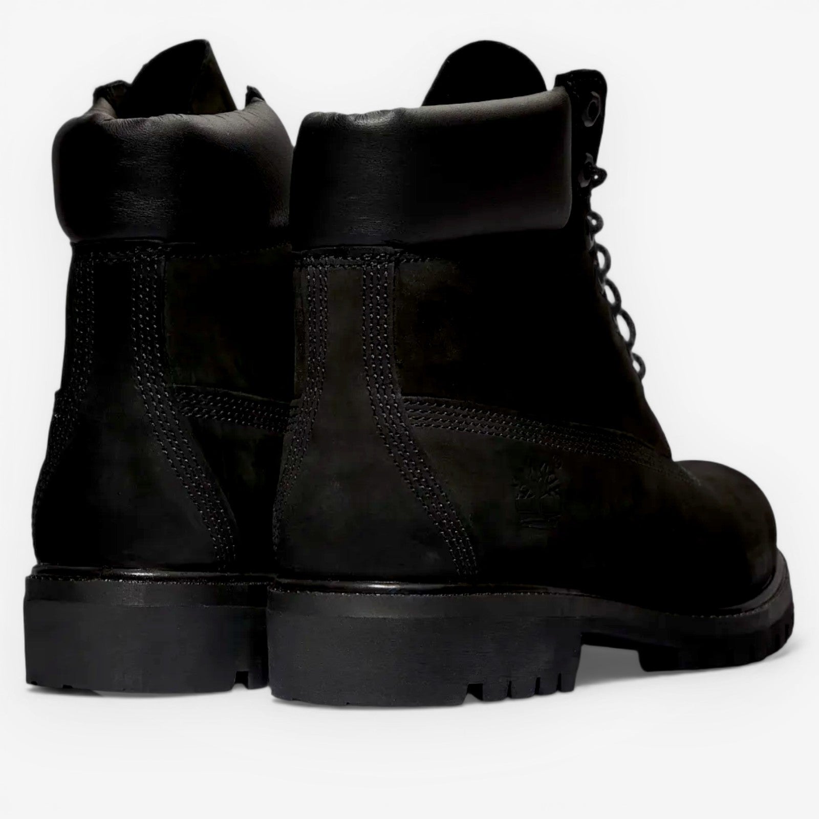 METRO Timberland 6-Inch black waterproof leather boots with padded collar and lug sole.