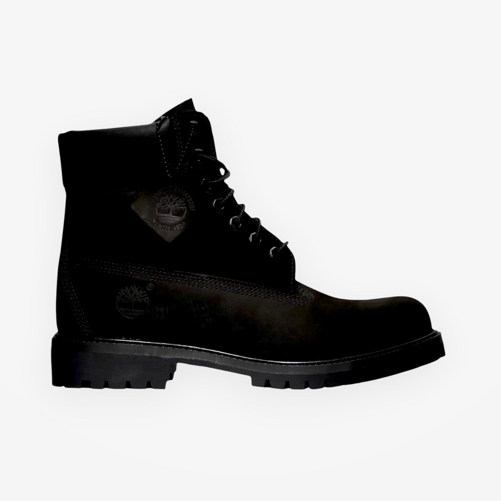 METRO Timberland 6-Inch Premium waterproof boots in black leather with a rugged rubber lug outsole and padded collar.