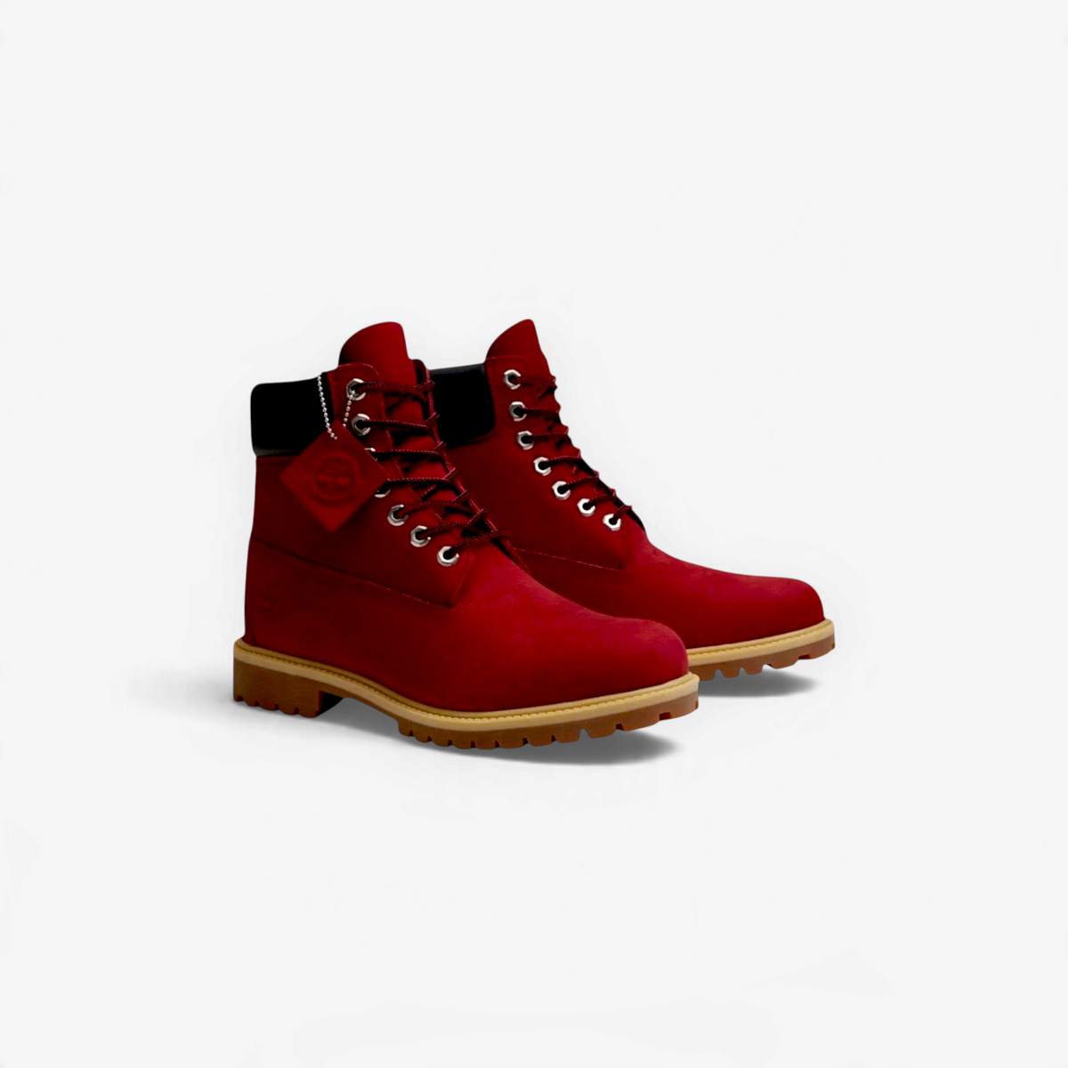 METRO Timberland 6-inch premium waterproof boots in dark red leather with a black padded collar and rubber lug sole.